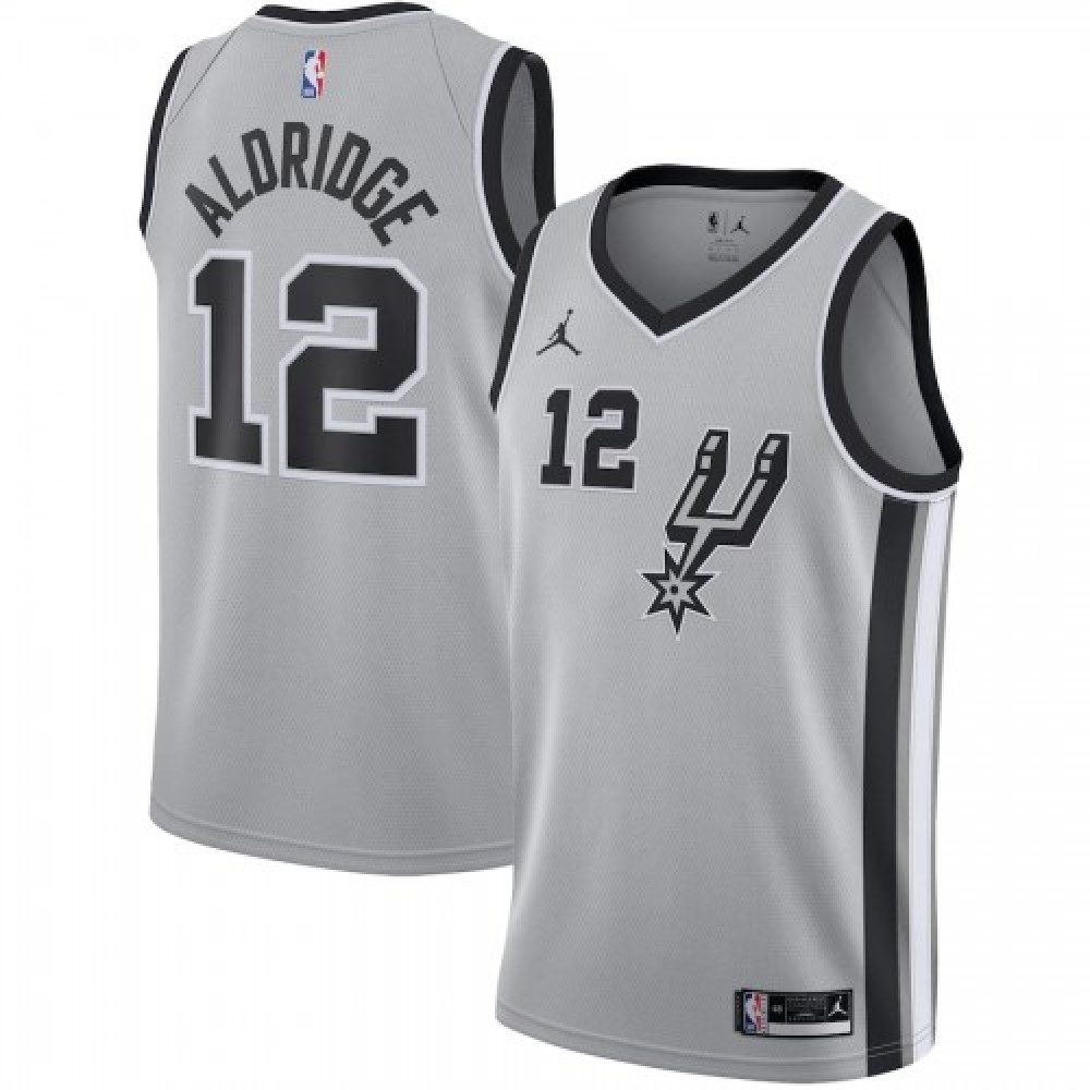 Men's San Antonio Spurs LaMarcus Aldridge #12 Jordan Silver 20/21 Swingman Jersey- Statement Edition-Pro Kit Vault | Brand New 26/27 Sports Jerseys